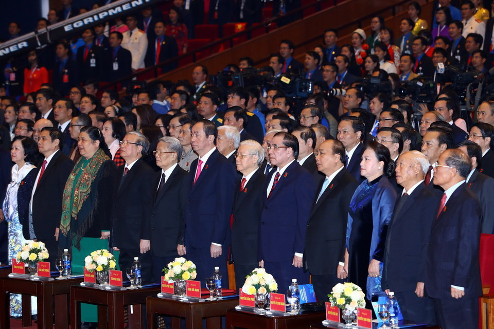 Lãnh đạo Đảng, Nhà nước dự buổi lễ. (Ảnh: TTXVN)