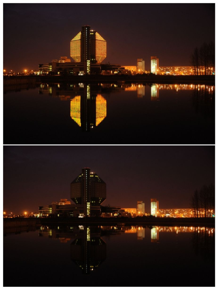 Thư viện Quốc gia Belarus chìm vào bóng tôi trong Giờ Trái Đất. (Nguồn: AFP/Getty Images)