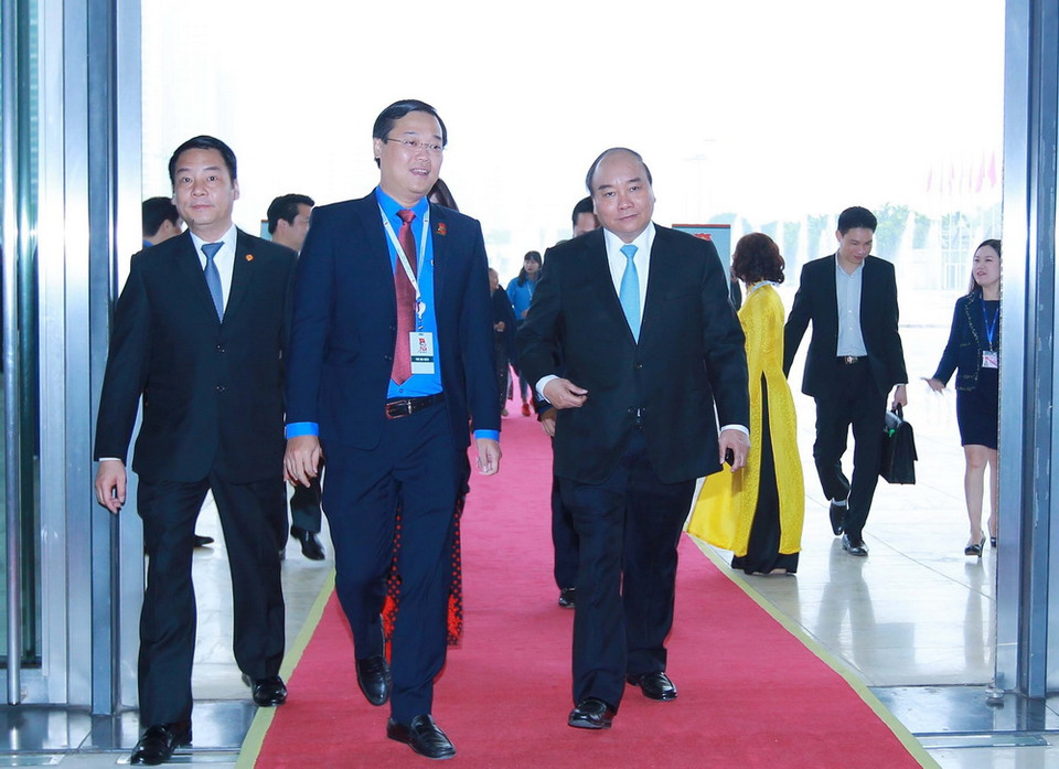 Thủ tướng Nguyễn Xuân Phúc đến dự Đại hội. (Ảnh: TTXVN)