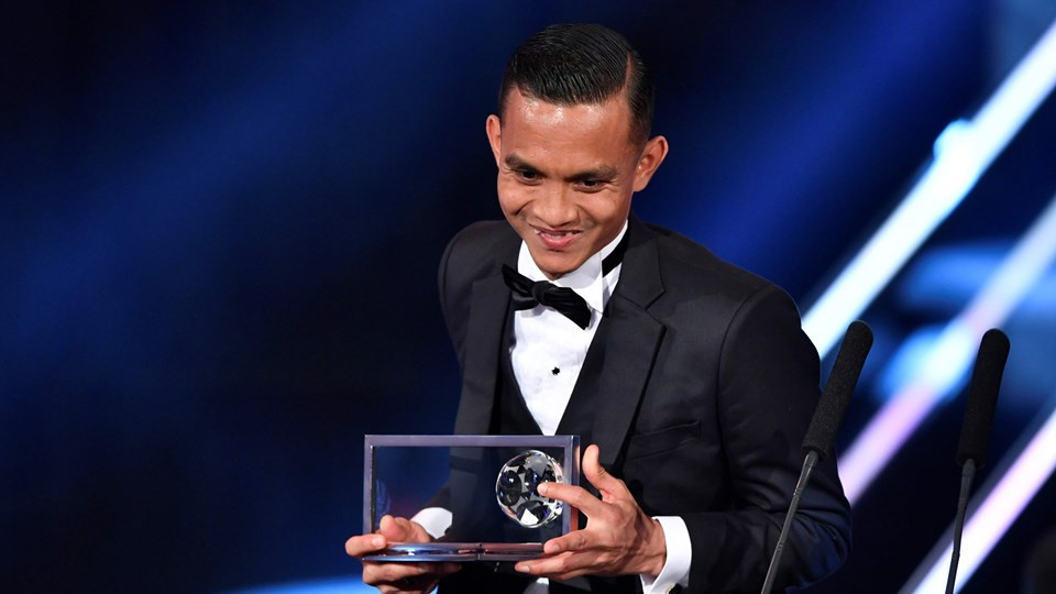 Mohd Faiz bin Subri giành giải Bàn thắng đẹp nhất. (Nguồn: Getty Images)
