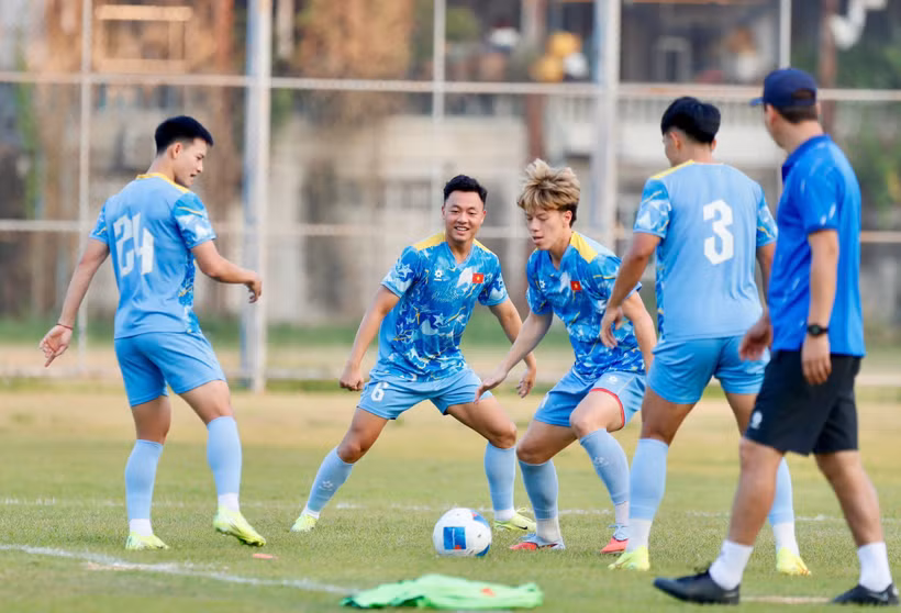 U22 Việt Nam sẵn sàng cho trận gặp U22 Lào. (Nguồn: VFF)