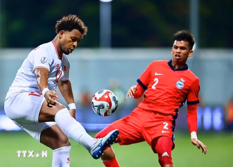 Tuyển Việt Nam đang nắm mọi lợi thế trước Singapore ở bán kết AFF Cup 2024. (Ảnh: TTXVN phát)
