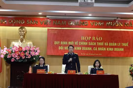 Họp báo chuyên đề “Quy định mới về chính sách thuế và quản lý thuế đối với hộ kinh doanh, cá nhân kinh doanh," ngày 9/3. (Ảnh: Vietnam+)