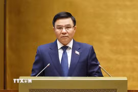 Bộ trưởng Bộ Công Thương Lê Mạnh Hùng cho biết quan điểm xây dựng dự án Luật gồm 3 trụ cột chính. (Ảnh: TTXVN)