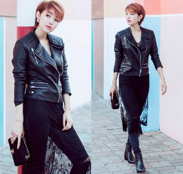 Không thể phủ nhận, chính mái tóc tém cá tính đã góp phần giúp Minh Hằng trở nên chất hơn khi diện cả bộ đồ tuyền đen. 