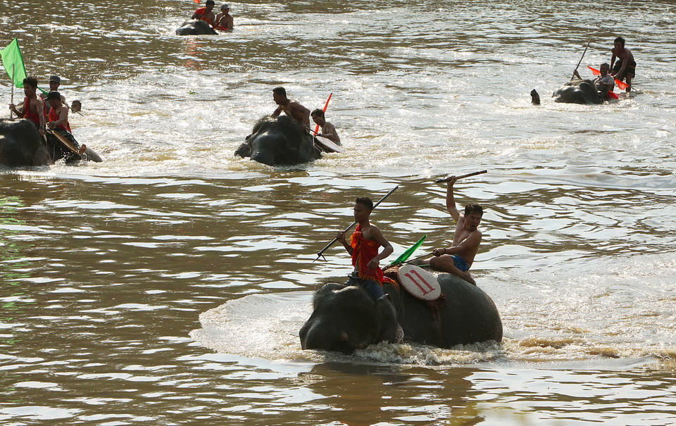 Hội thi voi vượt sông Sêrêpốk. (Ảnh: Dương Giang/TTXVN)