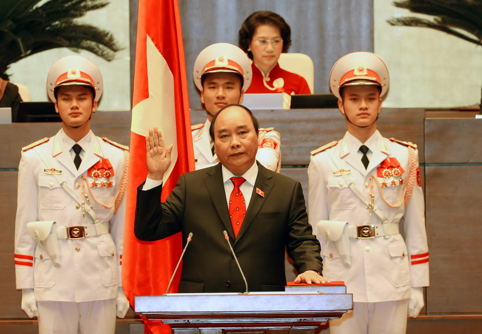 Thủ tướng Chính phủ Nguyễn Xuân Phúc tuyên thệ nhậm chức. (Ảnh: Thống Nhất/TTXVN)