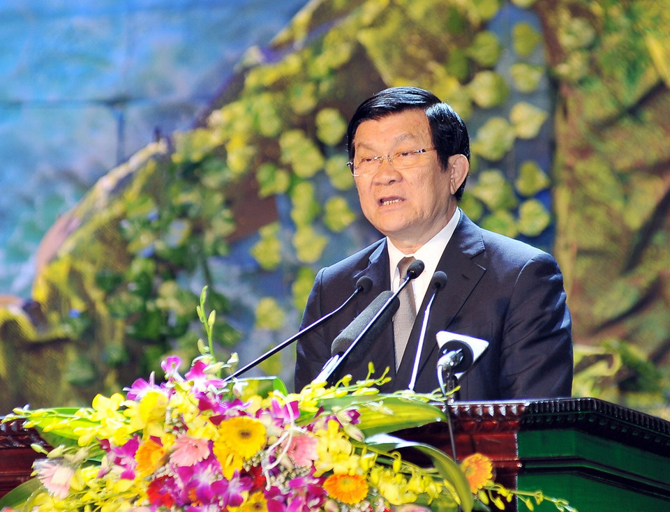 Chủ tịch nước Trương Tấn Sang phát biểu tại chương trình. (Ảnh: Trọng Đức/TTXVN)