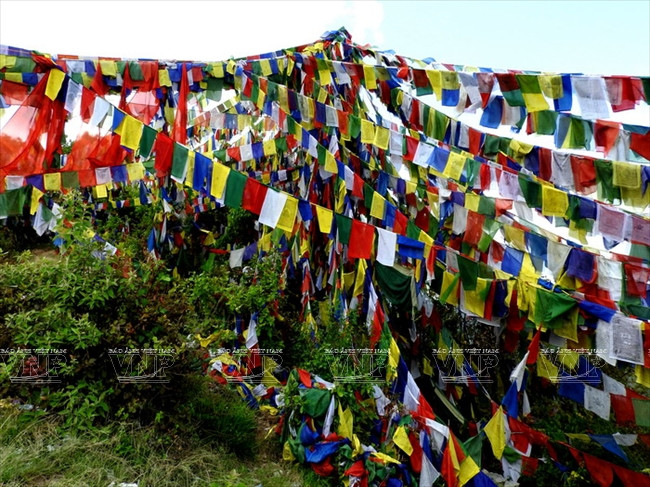 Người Tây Tạng tin rằng những là cờ nguyện cầu bay phấp phới trong gió và thần chú sẽ được thổi tới các cung trời. (Nguồn: Báo ảnh Việt Nam)