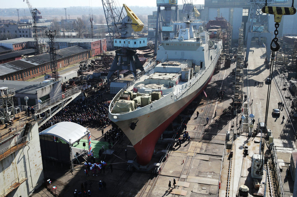 Chiến hạm "Đô đốc Grigorovich" ngày hạ thủy. (Ảnh: Sputnik)