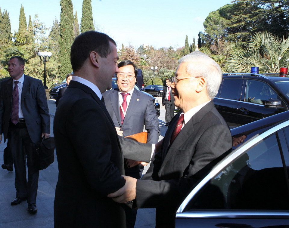 Tổng Bí thư Nguyễn Phú Trọng hội kiến với Thủ tướng Liên bang Nga D. Medvedev. (Ảnh: Trí Dũng) 