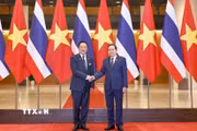 Chủ tịch Quốc hội Trần Thanh Mẫn hội kiến Thủ tướng Thái Lan Anutin Charnvirakul thăm chính thức Việt Nam và tham dự Diễn đàn Tương lai ASEAN lần thứ ba. (Ảnh: Doãn Tấn/TTXVN)