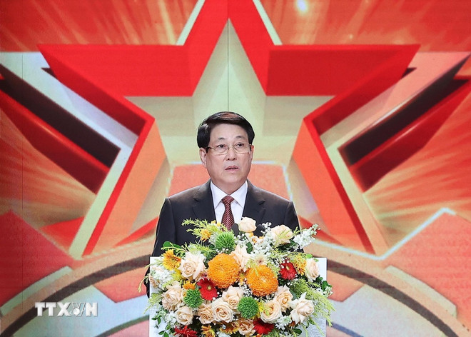 O presidente Luong Cuong fala. (Foto: Lam Khanh/VNA) ttxvn-chu-tich-nuoc-nong-dan-viet-nam-6.jpg
