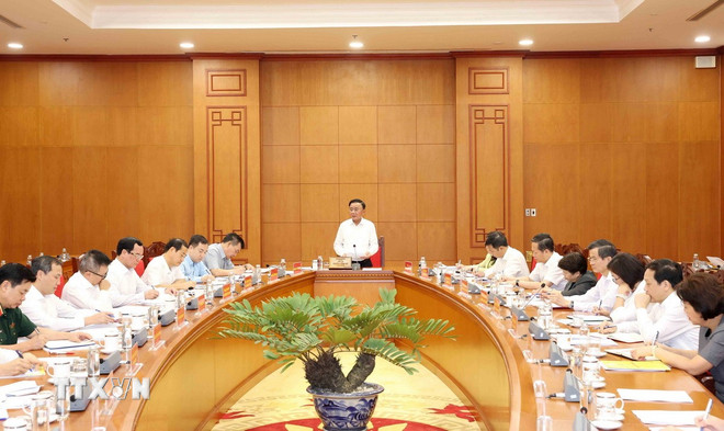 Plaats van de bijeenkomst. (Foto: Phuong Hoa/VNA) ttxvn-thuong-truc-ban-bi-thu-giao-ban-ban-dang-1.jpg