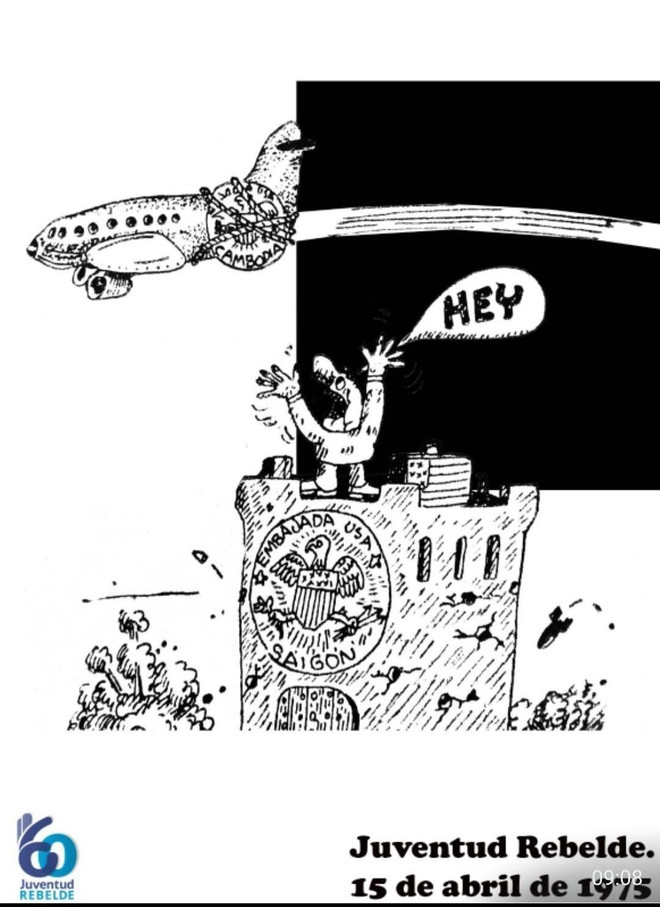 Caricature sur la guerre du Vietnam du regretté artiste Manuel Hernández Valdés, publiée dans le journal Juventud Rebelde en avril 1975. (Photo : VNA) tranh-biem-hoa-cuba-2.jpg