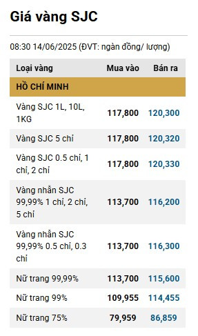 Giá vàng ngày 15/6: Bảng giá tại các công ty vàng bạc đá quý 0615-vang-sjc.png
