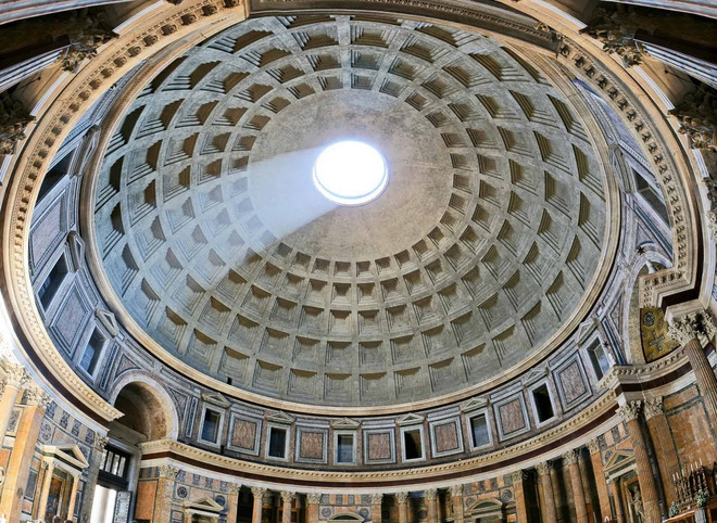 Mái vòm bêtông không cốt thép kinh điển tại đền Pantheon. kien-truc-pantheon.jpg