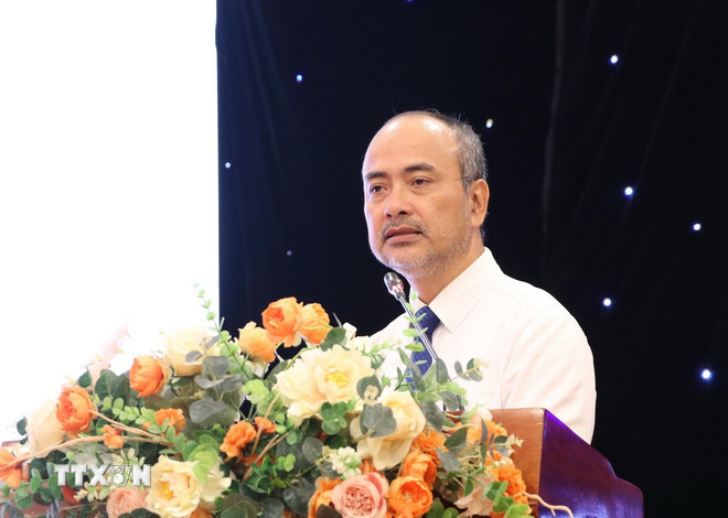 Ông Nguyễn Trung Kiên, Chủ nhiệm Ủy ban nhà nước về người Việt Nam ở nước ngoài, Bộ Ngoại giao, phát biểu. (Ảnh: Công Luật/TTXVN) ttxvn-dien-dan-nghien-cuu-va-phat-trien-2.jpg