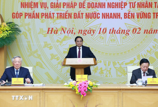 Thủ tướng Phạm Minh Chính khai mạc Hội nghị Thường trực Chính phủ gặp gỡ doanh nghiệp. (Ảnh: Dương Giang/TTXVN)