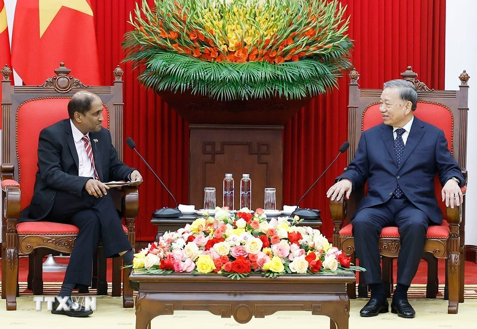 Tổng Bí thư Tô Lâm tiếp Đại sứ Singapore Jaya Ratnam đến chào từ biệt, kết thúc nhiệm kỳ công tác tại Việt Nam. (Ảnh: Thống Nhất/TTXVN)