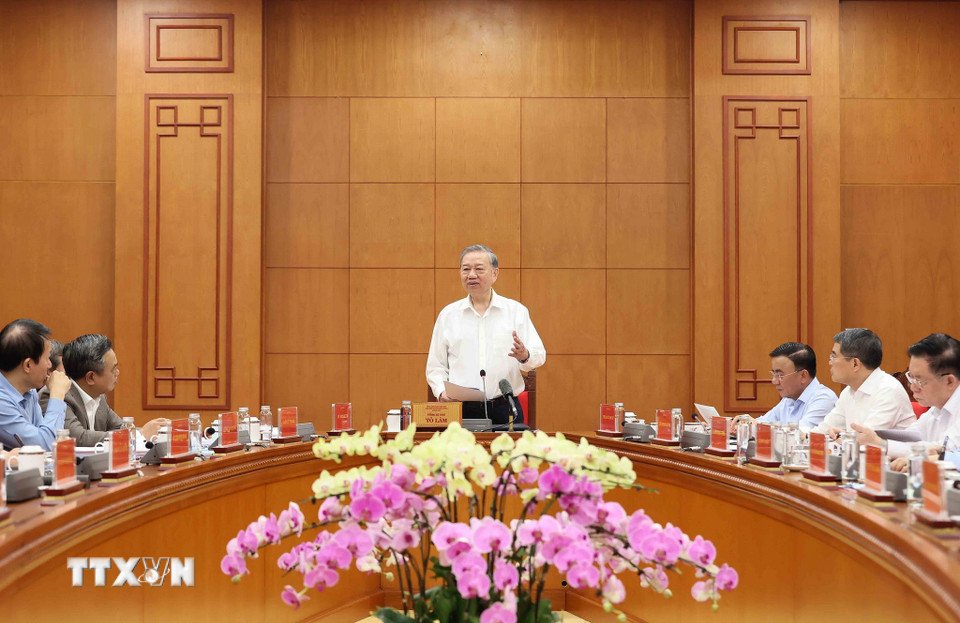 Tổng Bí thư Tô Lâm, Trưởng Ban Chỉ đạo Trung ương về phòng, chống tham nhũng, lãng phí, tiêu cực phát biểu. (Ảnh: An Đăng/TTXVN)