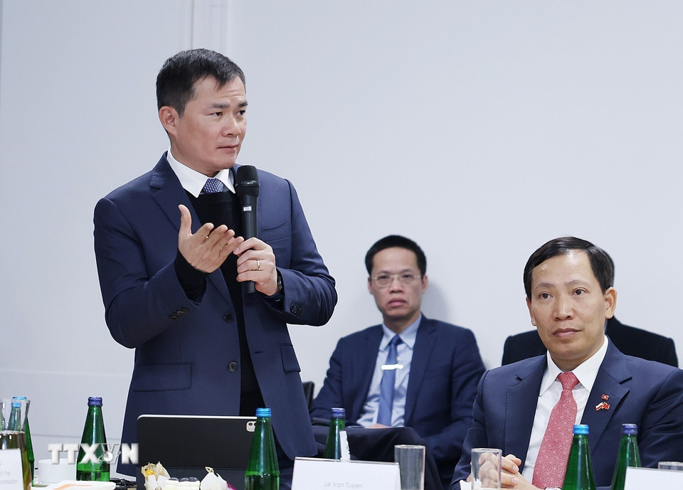 Chủ tịch kiêm Tổng giám đốc Tập đoàn Viettel Tào Đức Thắng phát biểu. (Ảnh: Dương Giang/TTXVN)