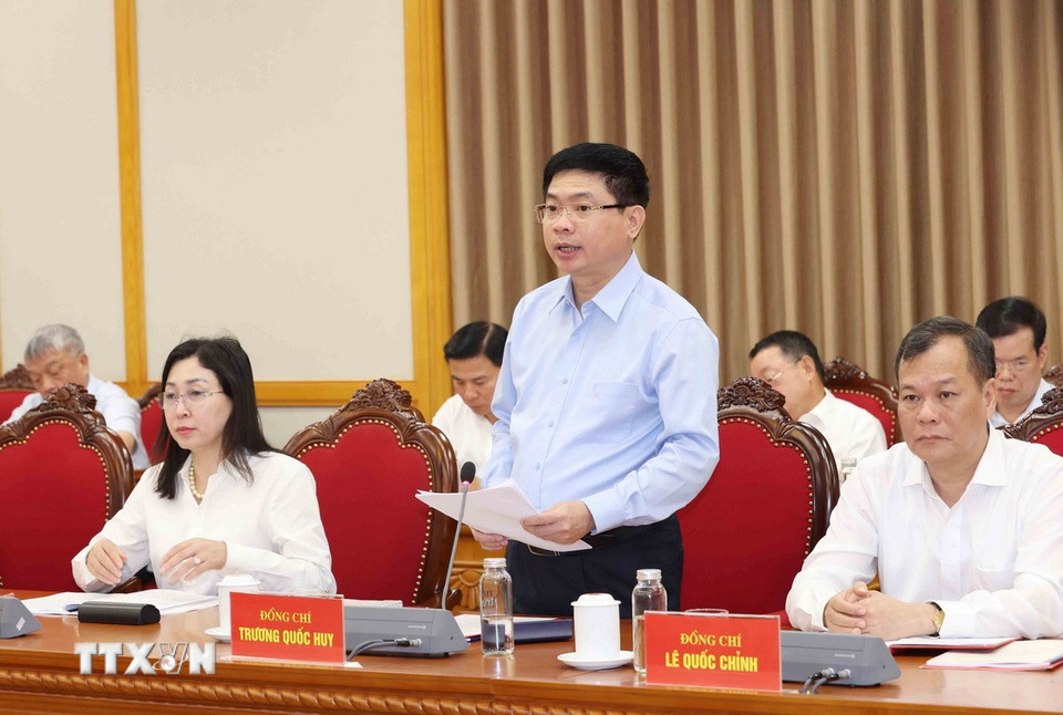 Ông Trương Quốc Huy, Bí thư Tỉnh ủy Ninh Bình phát biểu tại buổi làm việc. (Ảnh: Phương Hoa/TTXVN)