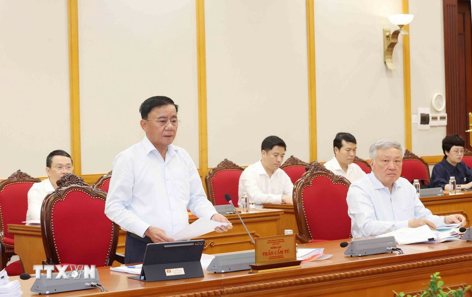 Ngày 3/9, tại Trụ sở Trung ương Đảng, Tổ công tác số 4 của Bộ Chính trị, Ban Bí thư do ông Trần Cẩm Tú, Uỷ viên Bộ Chính trị, Thường trực Ban Bí thư chủ trì, làm việc với Ban Thường vụ Tỉnh ủy Đắk Lắk về công tác chuẩn bị Đại hội đại biểu Đảng bộ tỉnh nhiệm kỳ 2025-2030. (Ảnh: Phương Hoa/TTXVN)