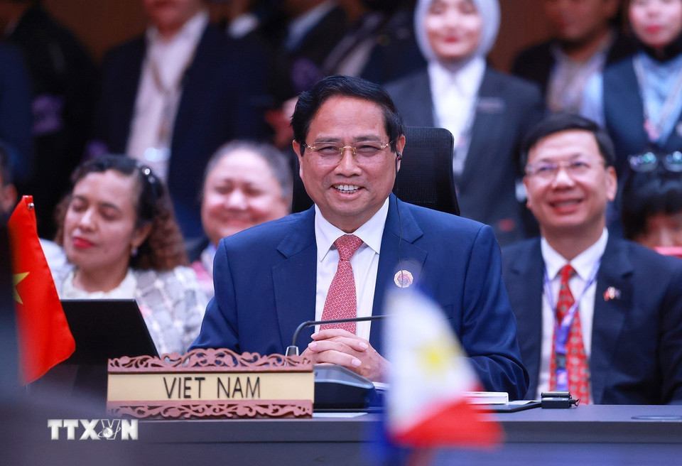 Thủ tướng Phạm Minh Chính phát biểu tại Hội nghị Cấp cao Kỷ niệm ASEAN-New Zealand. (Ảnh: Dương Giang/TTXVN)