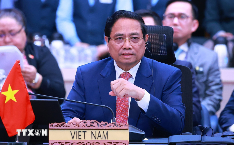 Thủ tướng Phạm Minh Chính tham dự và phát biểu tại Hội nghị Cấp cao ASEAN-Trung Quốc lần thứ 28. (Ảnh: Dương Giang/TTXVN)