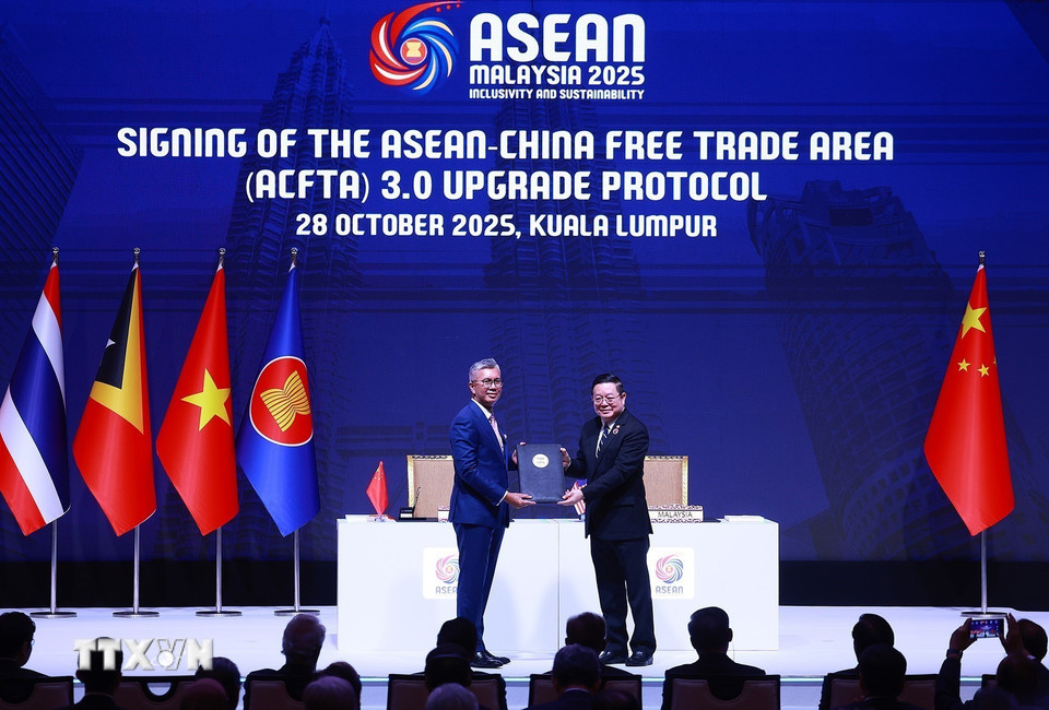 Lễ ký Hiệp định Thương mại Tự do ASEAN-Trung Quốc nâng cấp 3.0. (Ảnh: Dương Giang/TTXVN)