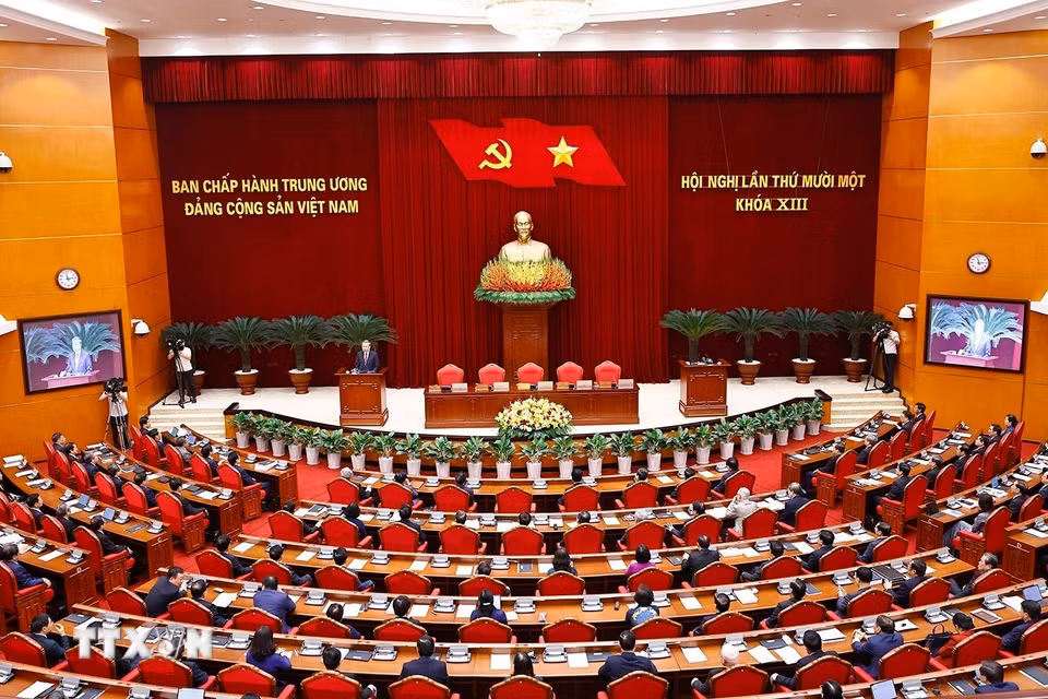 Tổng Bí thư Tô Lâm phát biểu bế mạc Hội nghị lần thứ 11 Ban Chấp hành Trung ương Đảng khóa XIII. (Ảnh: Doãn Tấn/TTXVN)
