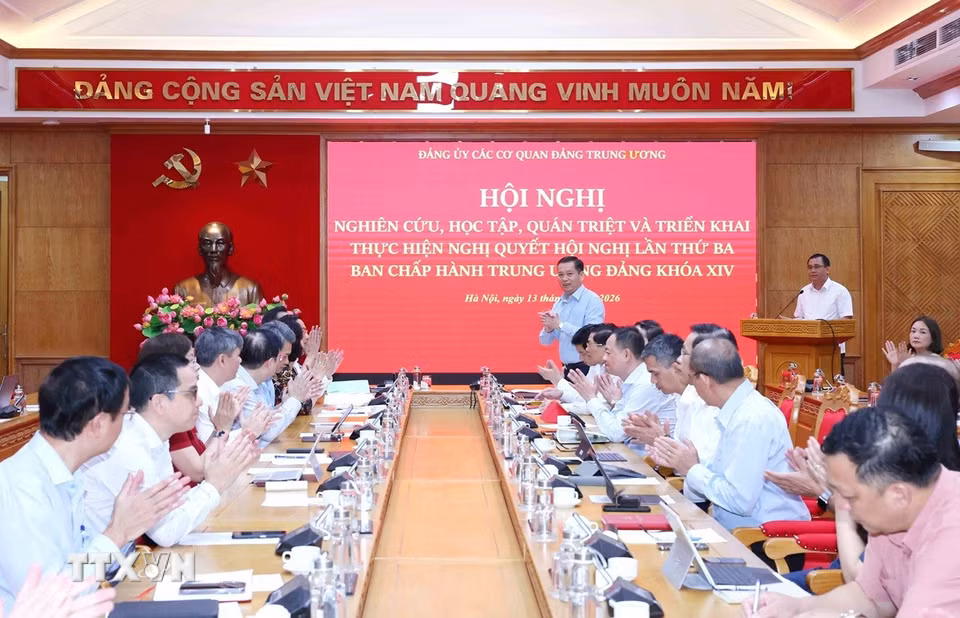 Quang cảnh hội nghị tại điểm cầu chính Đảng ủy các cơ quan Đảng Trung ương. (Ảnh: Phương Hoa/TTXVN)