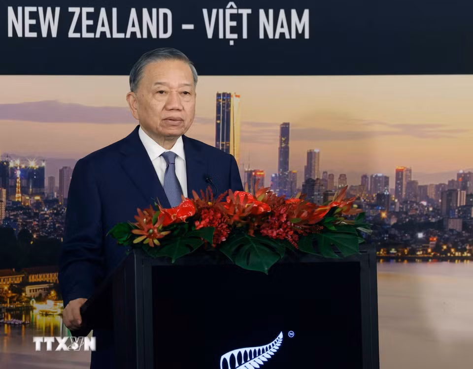 Tổng Bí thư, Chủ tịch nước Tô Lâm phát biểu tại Toạ đàm doanh nghiệp Việt Nam-New Zealand. (Ảnh: Thống Nhất/TTXVN)