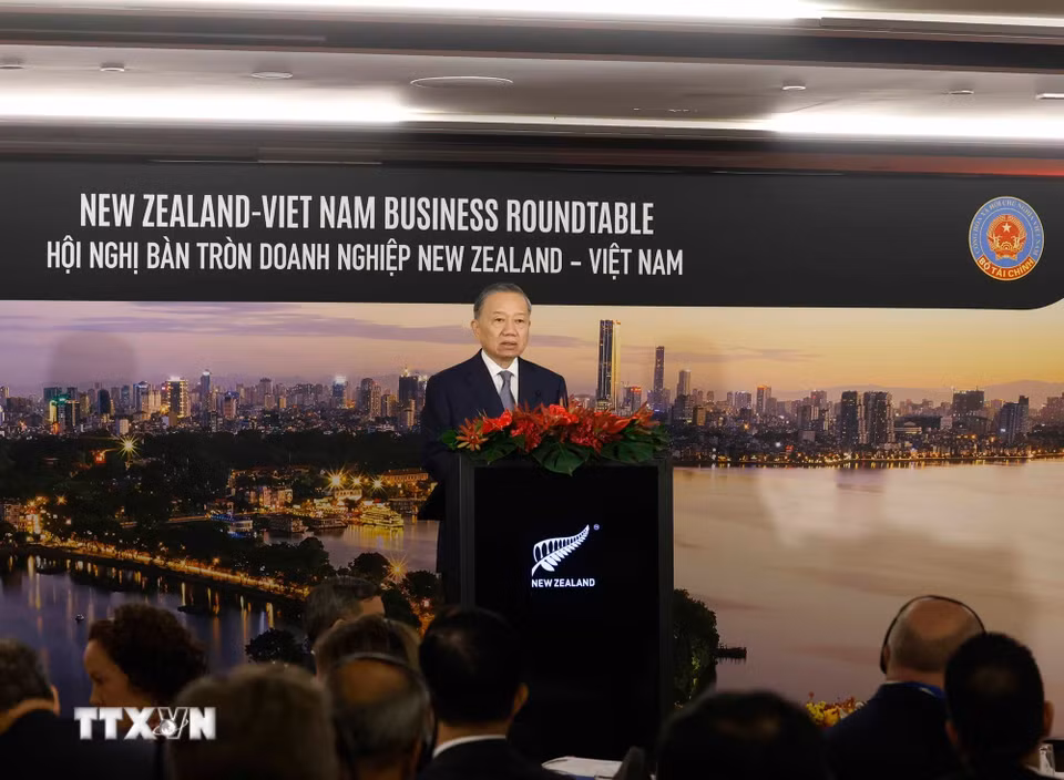 Tổng Bí thư, Chủ tịch nước Tô Lâm phát biểu tại Toạ đàm doanh nghiệp Việt Nam-New Zealand. (Ảnh: Thống Nhất/TTXVN)