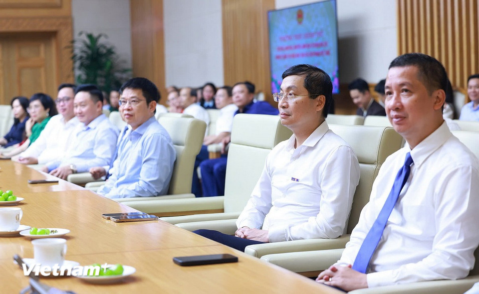 Lãnh đạo các cơ quan báo chí tham dự buổi gặp. (Nguồn: TTXVN)