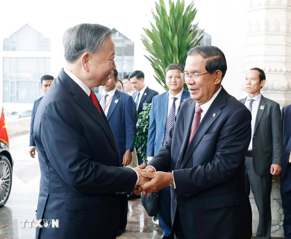 Sáng 6/2/2026, Thủ đô Phnom Penh, Tổng Bí thư Tô Lâm và Chủ tịch Đảng Nhân dân Campuchia Hun Sen đồng chủ trì Hội đàm song phương giữa Đảng Cộng sản Việt Nam và Đảng Nhân dân Campuchia. (Ảnh: Thống Nhất/TTXVN)