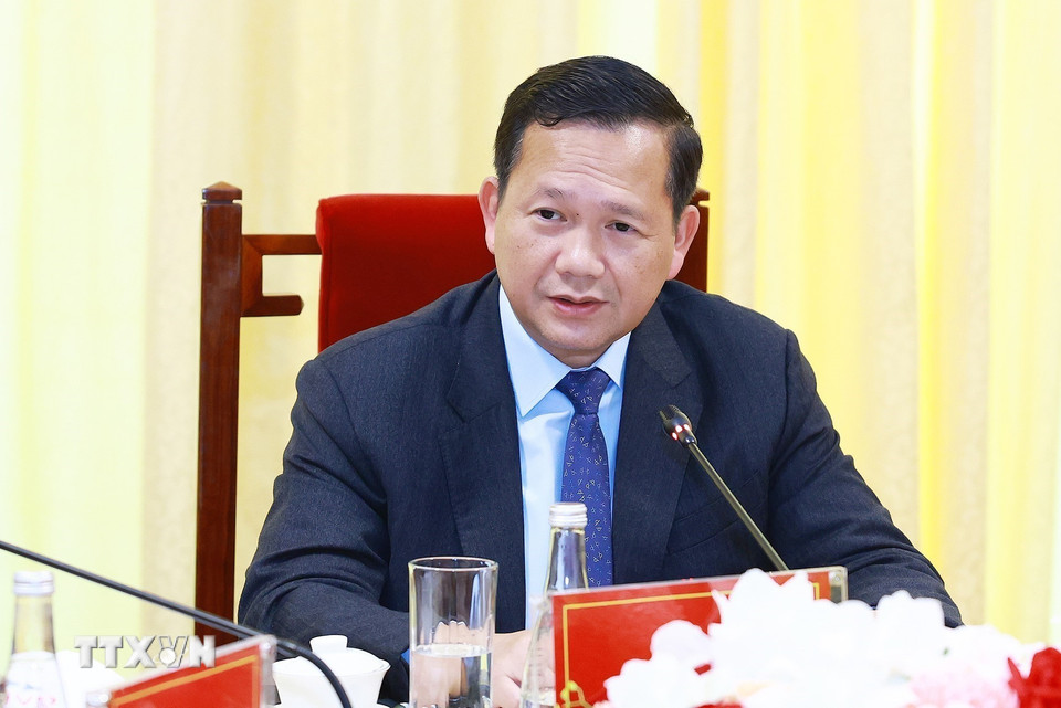 Thủ tướng Vương quốc Campuchia Hun Manet phát biểu. (Ảnh: Dương Giang/TTXVN)