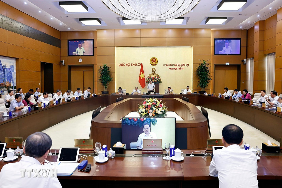 Chủ tịch Quốc hội Trần Thanh Mẫn phát biểu khai mạc Phiên họp thứ 48 của Ủy ban Thường vụ Quốc hội. (Ảnh: Doãn Tấn/TTXVN)