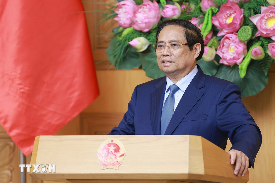 Thủ tướng Phạm Minh Chính kết luận buổi tọa đàm với các doanh nghiệp Nhật Bản đang đầu tư tại Việt Nam. (Ảnh: Dương Giang/TTXVN)