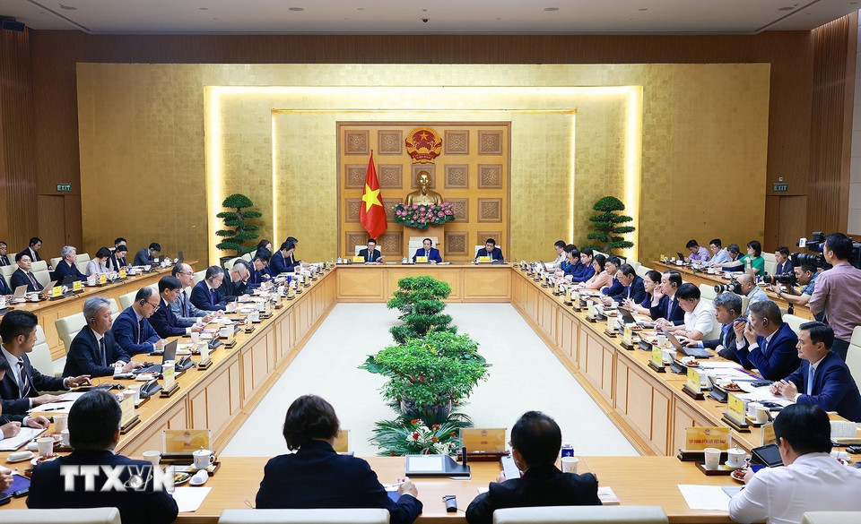 Buổi tọa đàm của Thủ tướng Chính phủ Phạm Minh Chính với các doanh nghiệp Nhật Bản đang đầu tư tại Việt Nam. (Ảnh: Dương Giang/TTXVN)