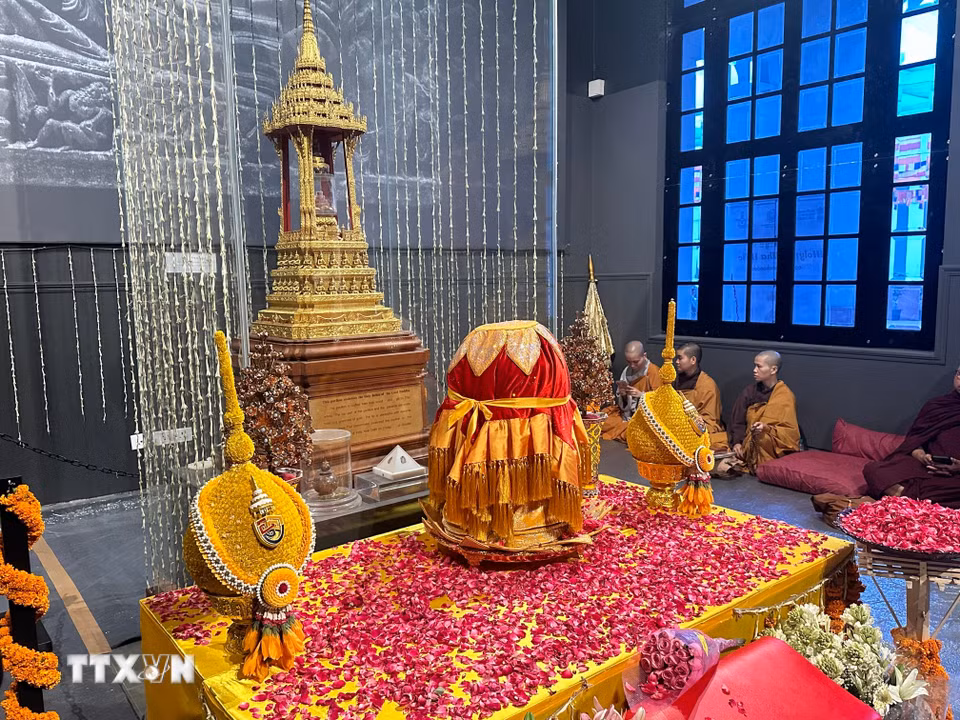 Xá lợi Đức Phật được tôn trí tại Bảo tàng Quốc gia New Delhi, Ấn Độ. (Ảnh: Quang Trung/TTXVN)