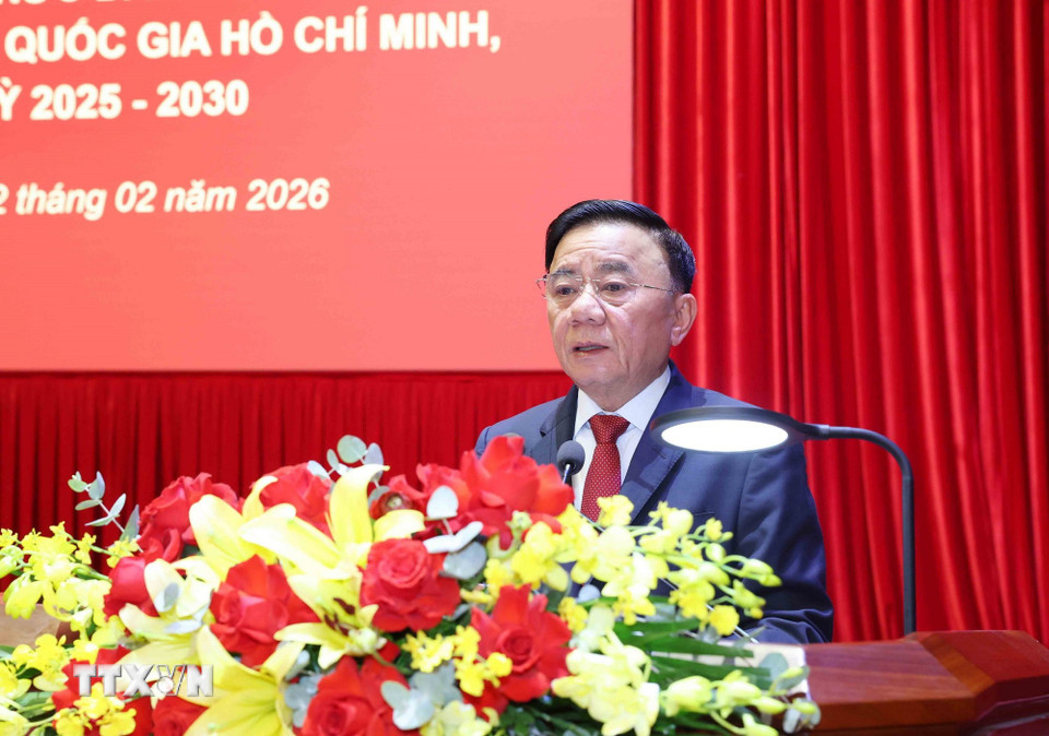 Đồng chí Trần Cẩm Tú, Ủy viên Bộ Chính trị, Thường trực Ban Bí thư, Bí thư Đảng ủy cơ quan Đảng Trung ương phát biểu tại buổi Lễ. (Ảnh: Phương Hoa/TTXVN)