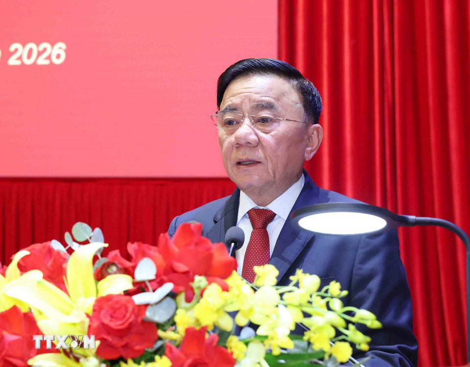 Đồng chí Trần Cẩm Tú, ủy viên Bộ Chính trị, Thường trực Ban Bí thư, Bí thư Đảng ủy cơ quan Đảng Trung ương phát biểu tại buổi Lễ. (Ảnh: Phương Hoa/TTXVN)