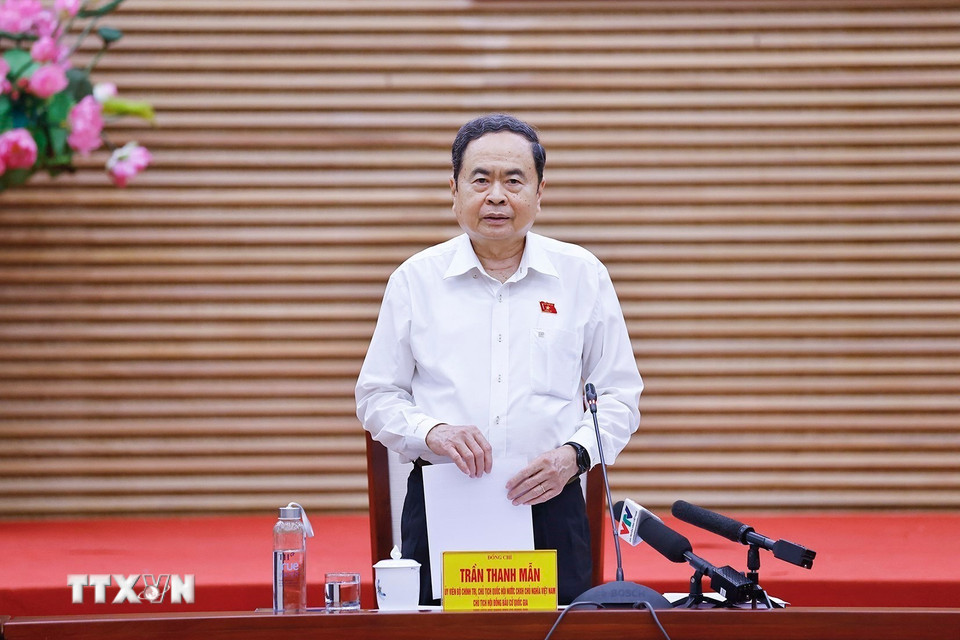 Chủ tịch Quốc hội Trần Thanh Mẫn, Chủ tịch Hội đồng Bầu cử quốc gia, phát biểu. (Ảnh: Doãn Tấn/TTXVN)