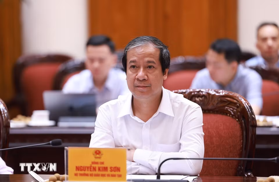 Bộ trưởng Bộ Giáo dục và Đào tạo Nguyễn Kim Sơn phát biểu. (Ảnh: Dương Giang/TTXVN)