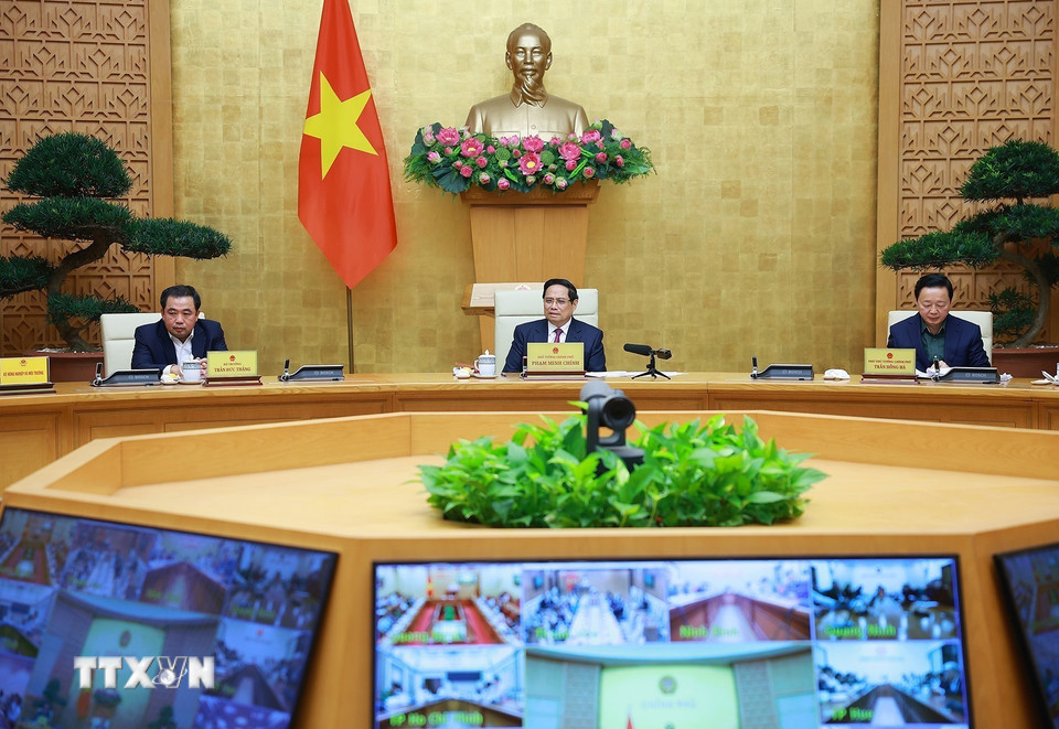 Thủ tướng Phạm Minh Chính chủ trì Phiên họp lần thứ 26 của Ban chỉ đạo chống khai thác hải sản bất hợp pháp. (Ảnh: Dương Giang/TTXVN)