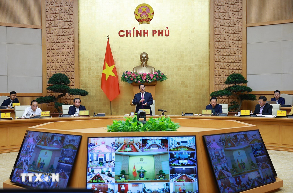 Thủ tướng Phạm Minh Chính kết luận Phiên họp lần thứ 26 của Ban chỉ đạo chống khai thác hải sản bất hợp pháp. (Ảnh: Dương Giang/TTXVN)