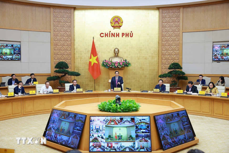 Thủ tướng Phạm Minh Chính kết luận Phiên họp lần thứ 26 của Ban chỉ đạo chống khai thác hải sản bất hợp pháp. (Ảnh: Dương Giang/TTXVN)