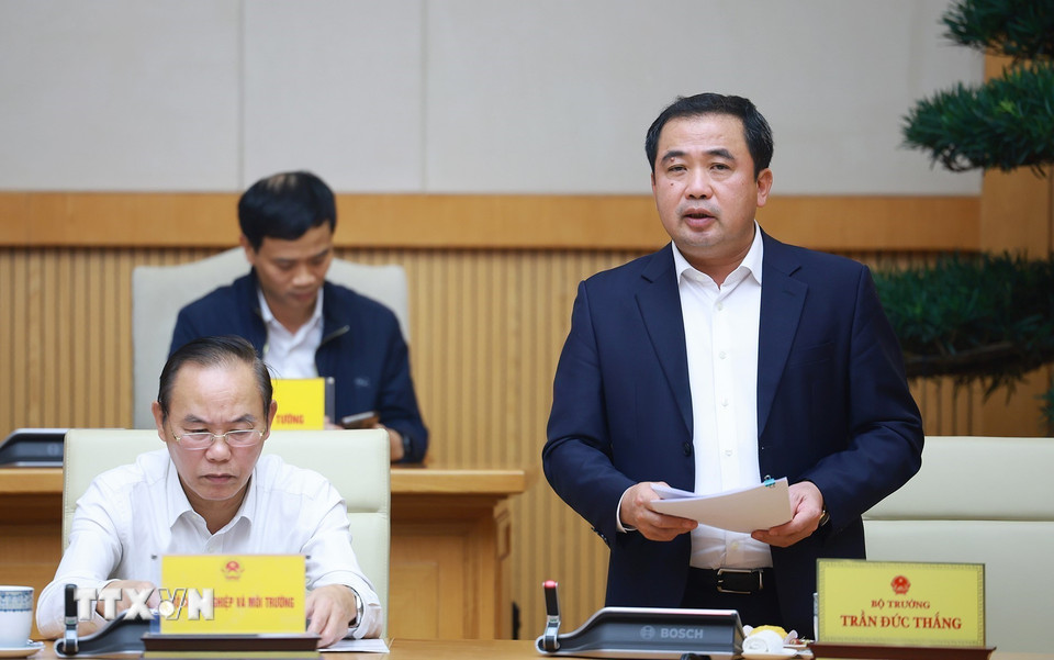 Bộ trưởng Bộ Nông nghiệp và Môi trường Trần Đức Thắng phát biểu. (Ảnh: Dương Giang/TTXVN)